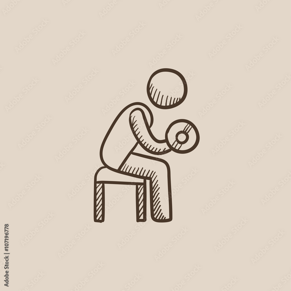 Man exercising with dumbbells sketch icon. Man exercising with dumbbells sketch icon.