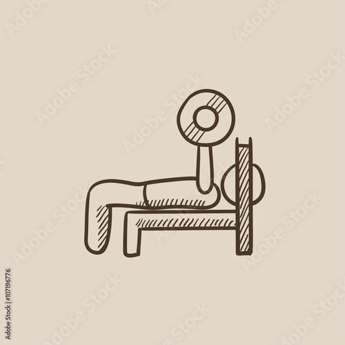 Man lying on bench and lifting barbell sketch icon.