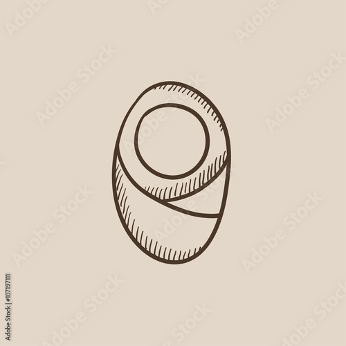 Infant wrapped in swaddling clothes sketch icon.