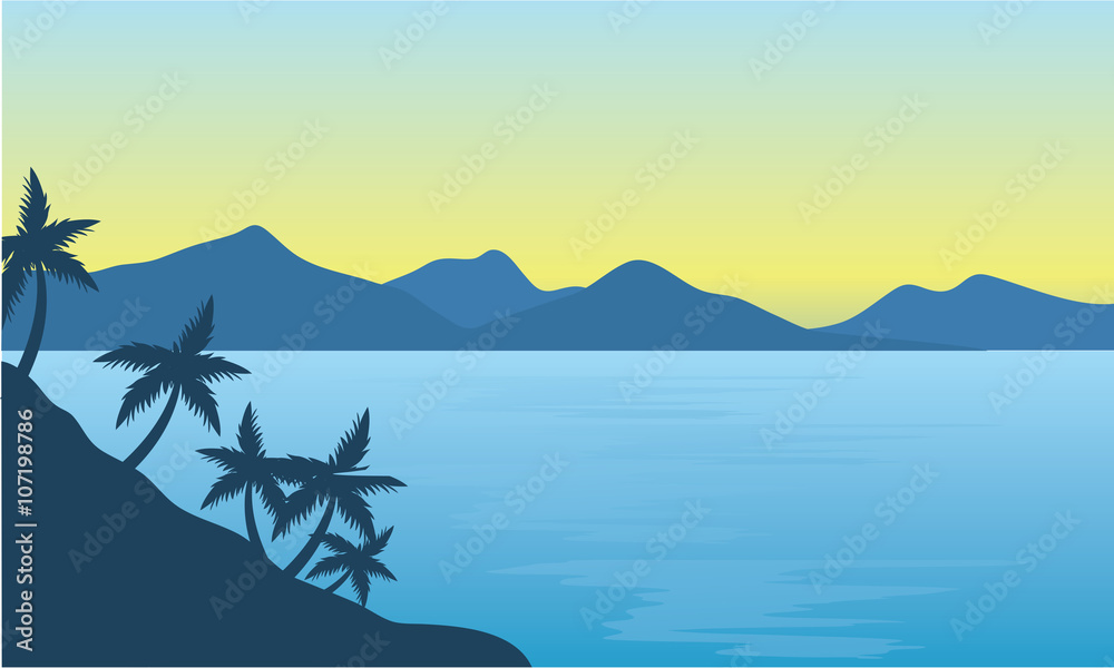 Silhouette of beach and hills background