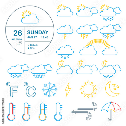 Set of icons meteorology, climate and weather, widget  template.