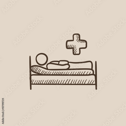 Patient lying on bed  sketch icon.