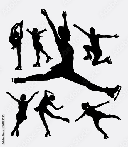 Ice skating, female sport playing silhouette. Good use for symbol, logo, web icon, mascot, or any design you want. Easy to use.