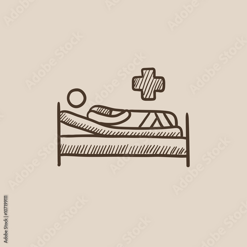 Patient lying on bed sketch icon.