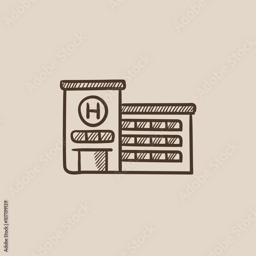 Hospital building sketch icon.