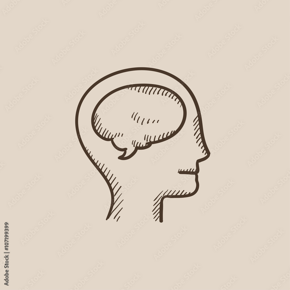 Human head with brain sketch icon. Human head with brain sketch icon.