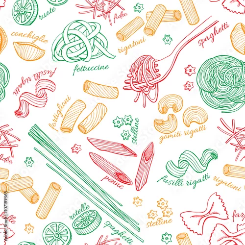 Tapety Wektor ręcznie rysowane wzór makaronu. Sztuka linii ilustracja.