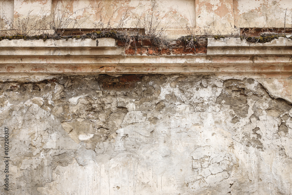 Obraz premium old plaster brick wall with cornice
