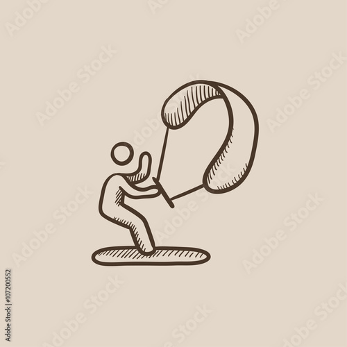 Kite surfing sketch icon.
