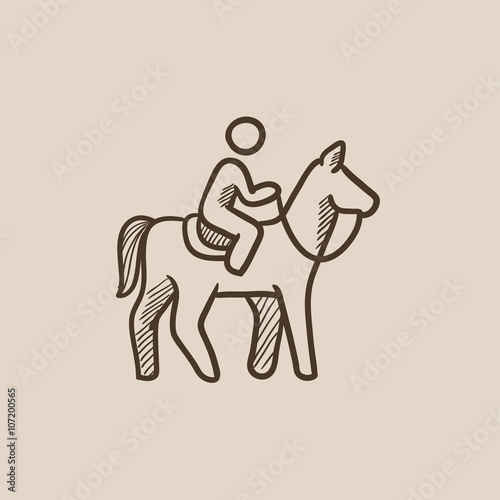 Horse riding sketch icon.