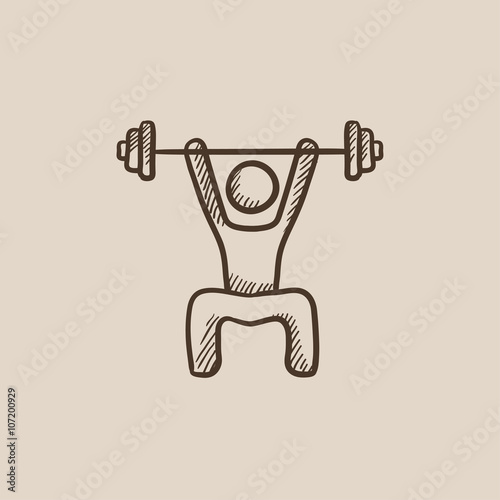 Man exercising with barbell sketch icon.