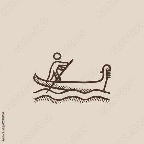 Sailor rowing boat sketch icon.