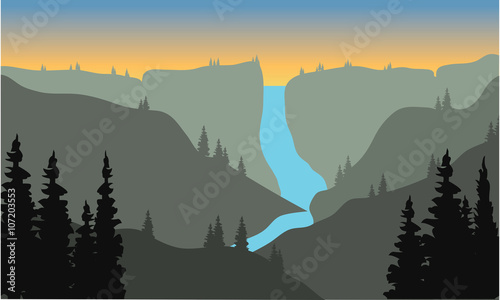 Silhouette of river from the top on mountain