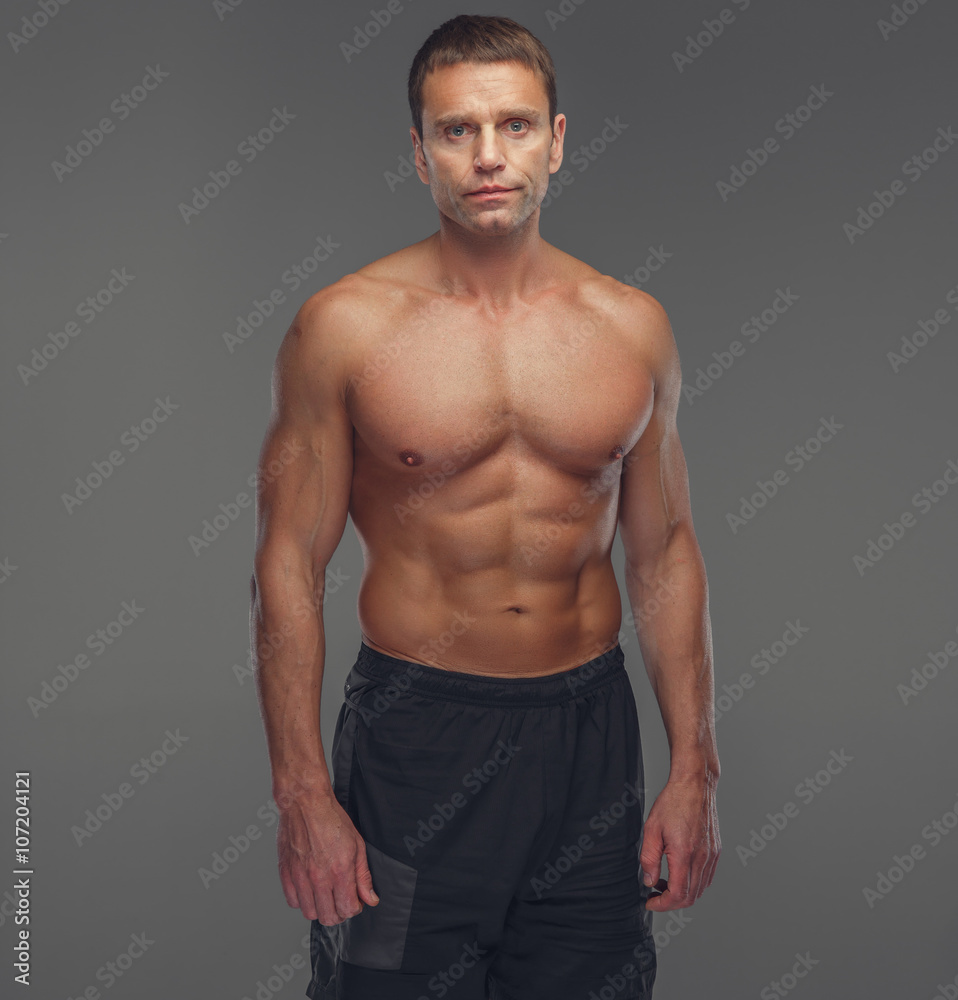 Fototapeta premium Middle age shirtless muscular man.