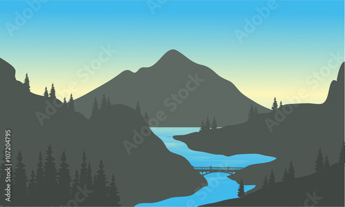 River in the mountain of silhouette