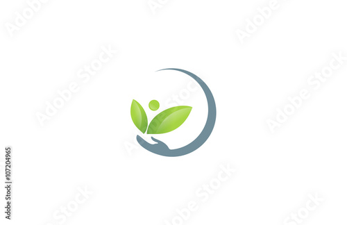 abstract human leaf eco hand logo