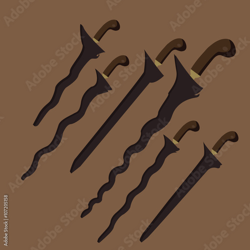 keris kris traditional weapon knife swords from Java Indonesia Malaysia Bali 
