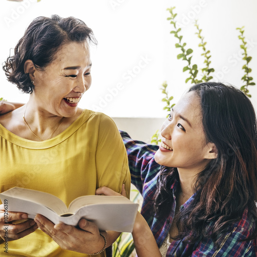 Mother Daughter Casual Adorable Heppiness Life Concept photo