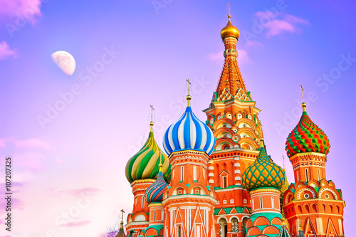 St. Basil's cathedral on the Red Square in Moscow at dusk.