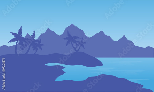 Illustration of beach and mountain