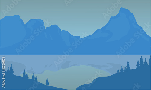 Silhouette of highlands and sea