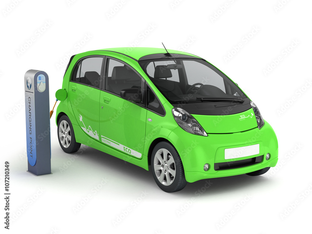 Electric Car in Charging Station.3D illustration. Electric Car in Charging Station.3D illustration.