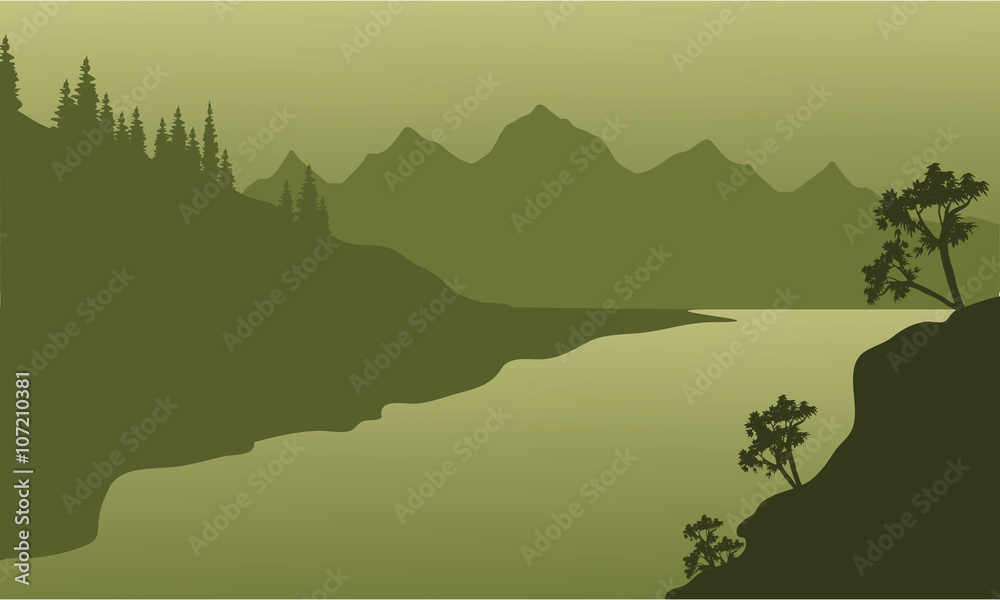 Landscape river and mountain of silhouette