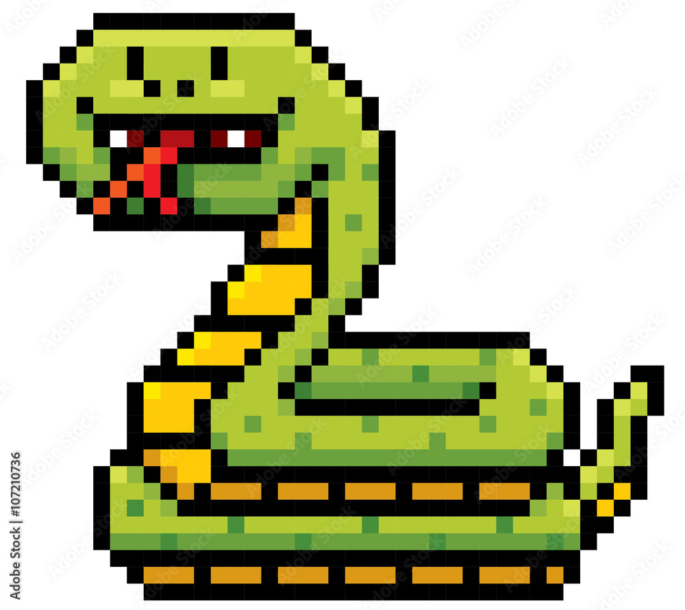 Fototapeta premium Ilustracja wektorowa Cartoon Snake - Pixel design