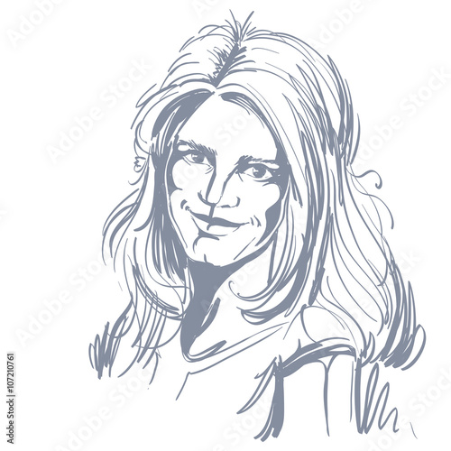 Vector drawing of bemused woman with stylish haircut. Black and