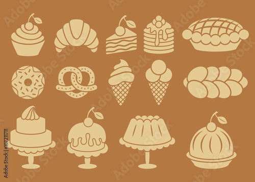 Sweet baked food silhouettes set