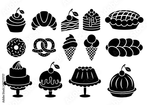 Sweet baked food silhouettes set