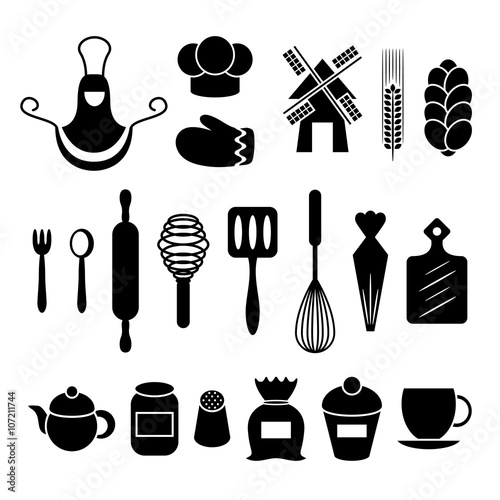 Baking kitchen tools silhouettes set