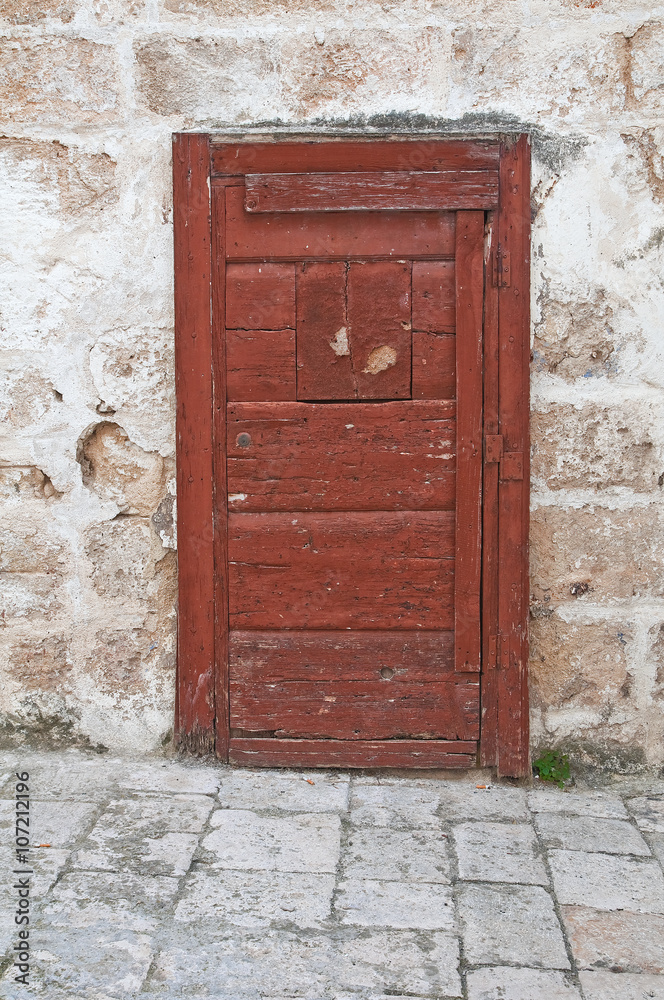 Wooden door. Polignano a mare. Puglia. Italy 