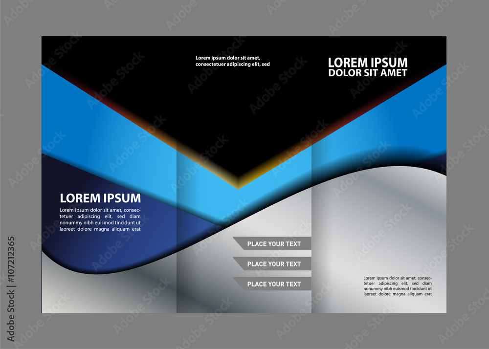 Fototapeta premium Vector blue tri-fold brochure design template