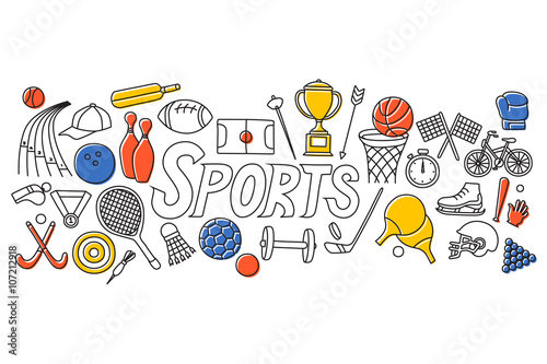 Flat line art design of Sports concept photo