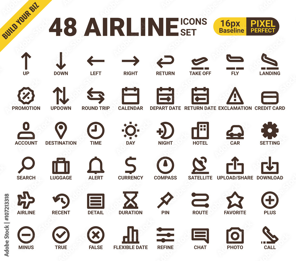 Airline web universal pixel perfect line icons