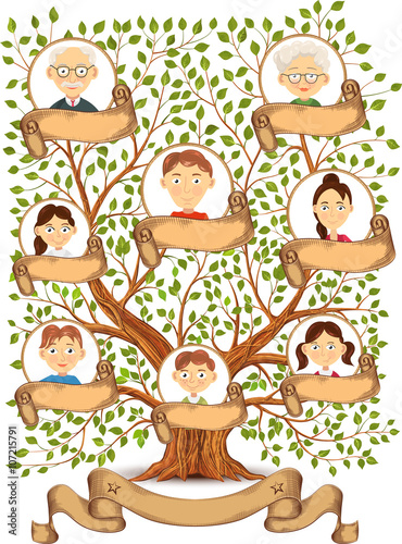 Family tree with portraits of family members vector illustration