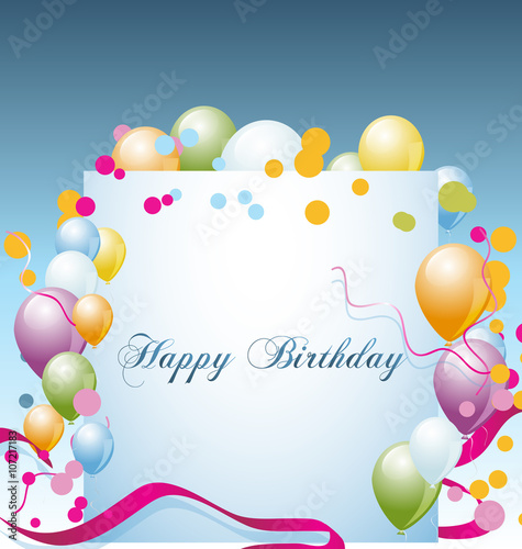 Modern colorful birthday background with balloons and confetti place for text. Vector Illustration. EPS 10.