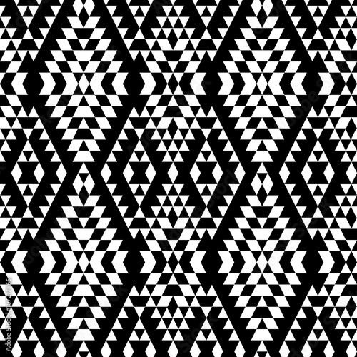 Black and white aztec striped ornaments geometric ethnic seamless pattern, vector