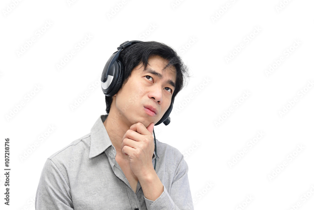 Businessman serious with headphone Businessman serious with headphone