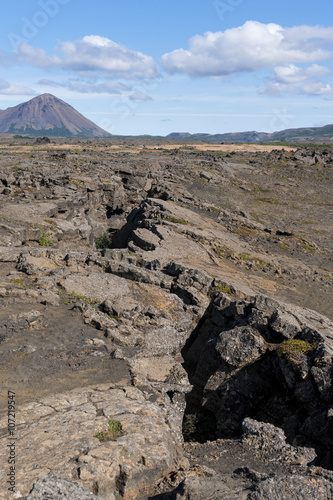 Volcano landscape, crack in the land, Northern Iceland photo