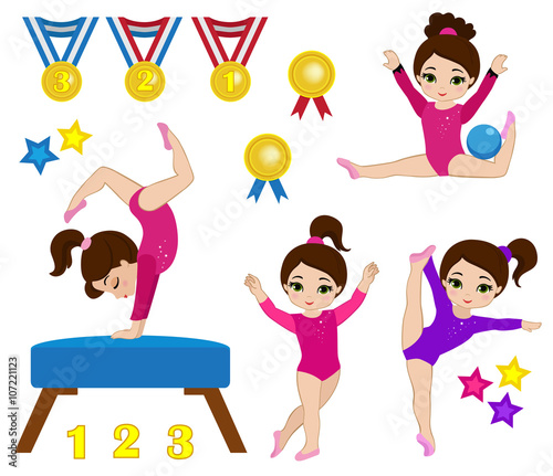 Gymnastics cute girls set. Vector illustration.