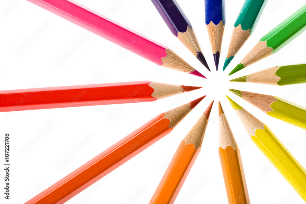 colored pencil circular composition set isolated on white