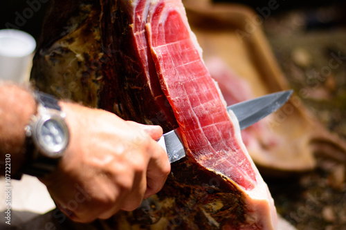 Sliced ham during a festival