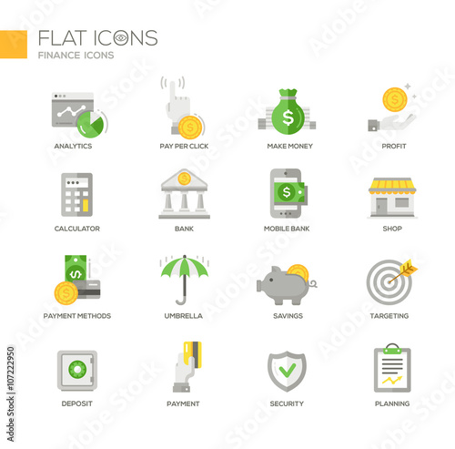 Modern office and business line flat design icons, pictograms set