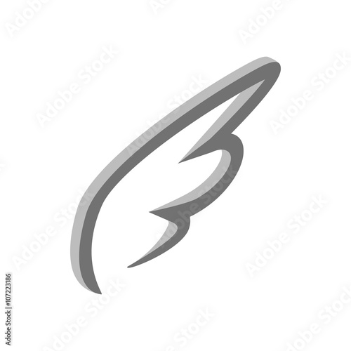 White simple wing icon, isometric 3d style