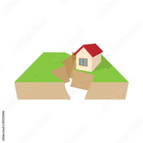 House after an earthquake icon, cartoon style