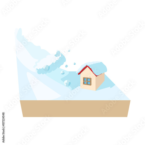 House hit by avalanche icon, cartoon style