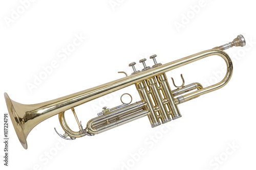 classical wind musical instrument cornet isolated on white background