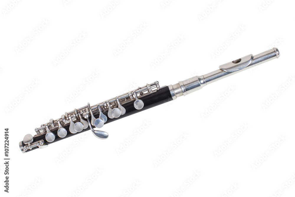 Naklejka premium klasyczny instrument muzyczny wiatr Flute-Piccolo na białym tle